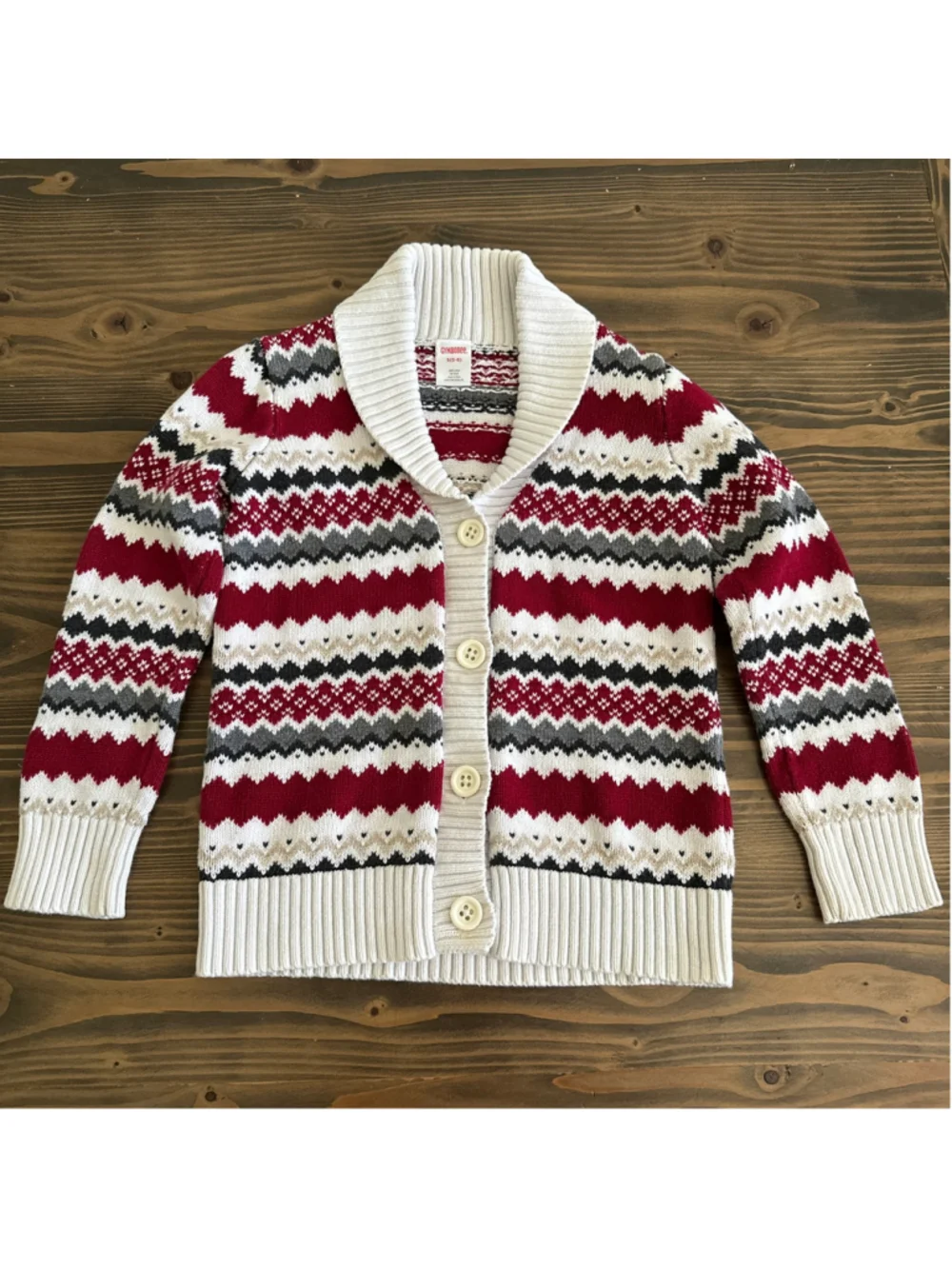 Girls Gymboree Fair Isle Cardigan Sweater Size 5-6 Red Christmas 100% Cotton